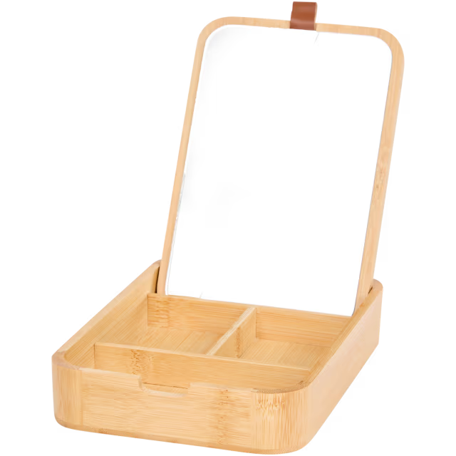 Boîte à maquillage avec miroir en bambou