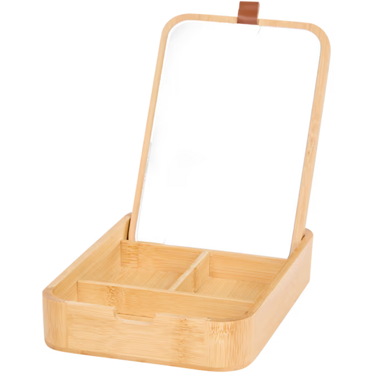 Boîte à maquillage avec miroir en bambou