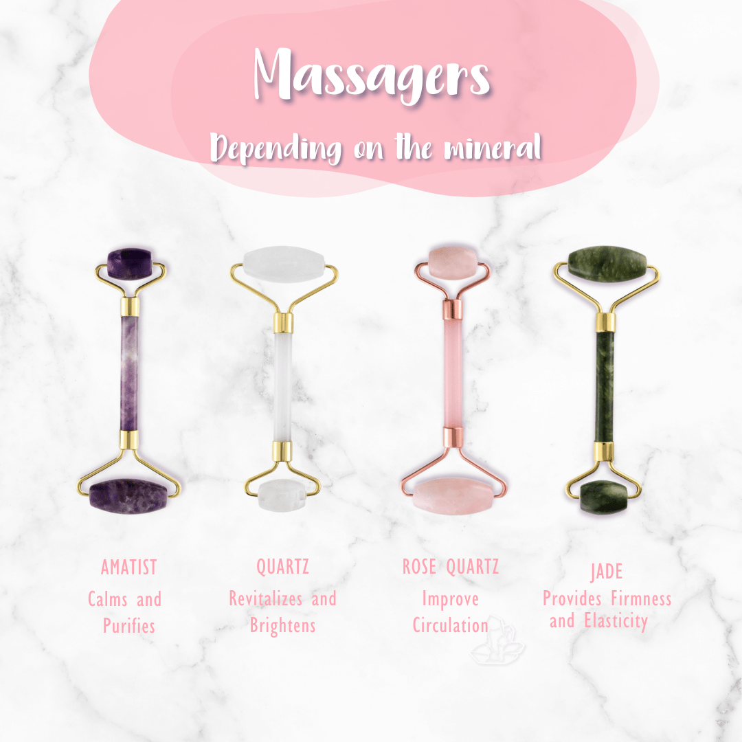 Rose quartz massage device with double roller and flowers