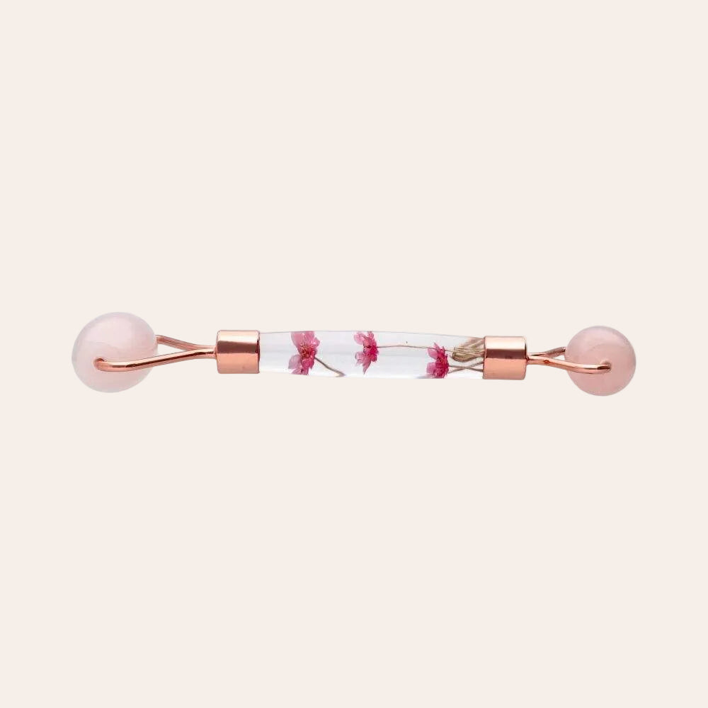Rose quartz massage device with double roller and flowers