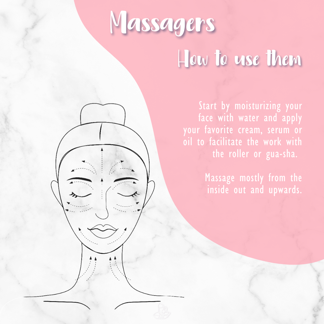 Rose quartz massage device with double roller and flowers