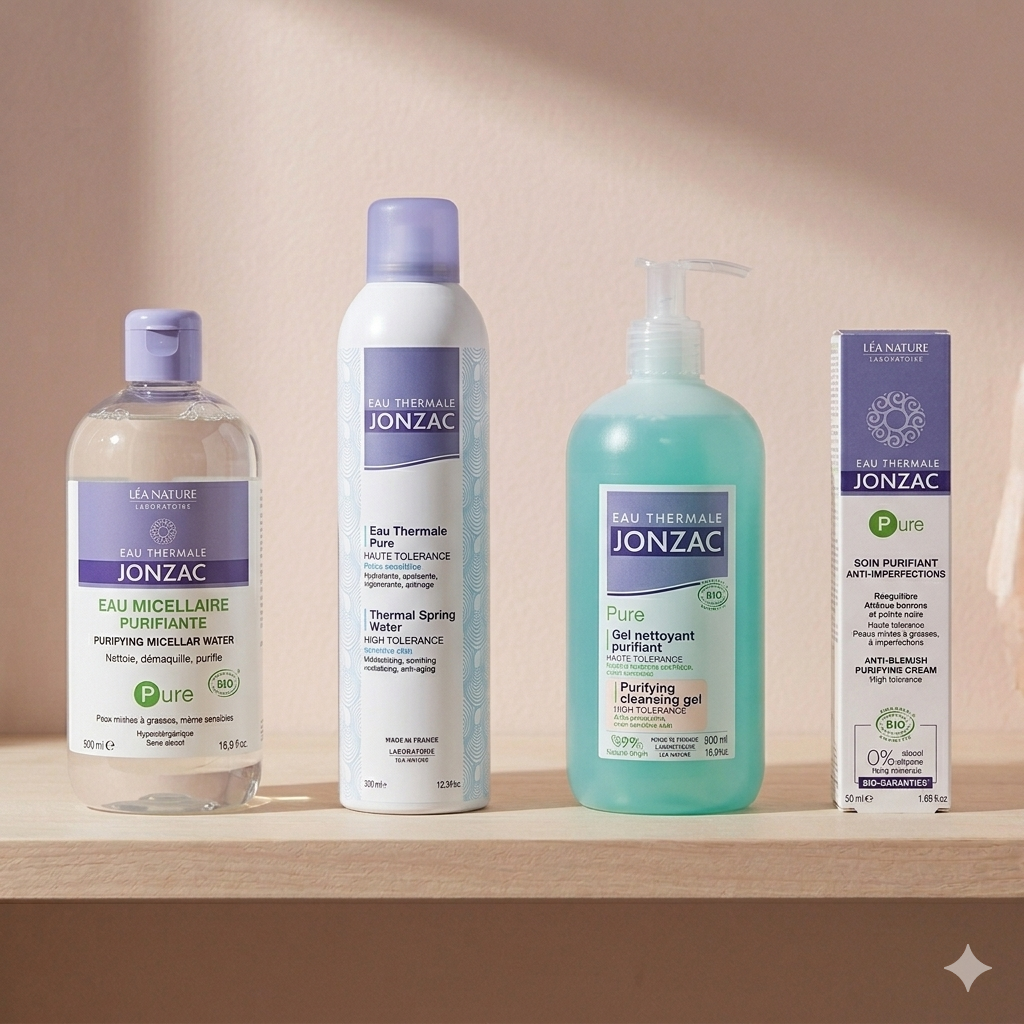 Routine bio Eau thermale Jonzac au zinc pour peaux à tendance acnéiques et peaux à imperfections