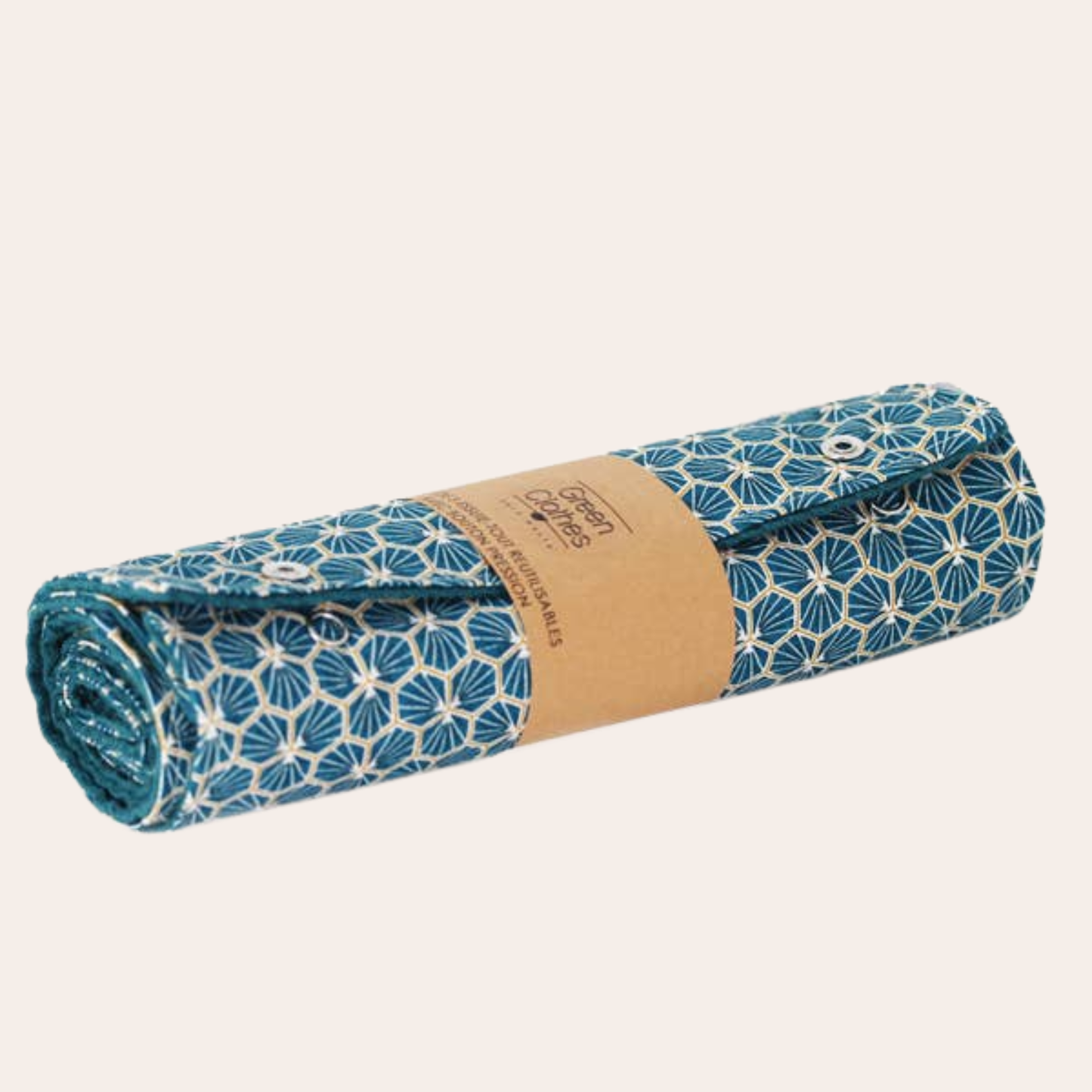 Set van 5 herbruikbare papieren handdoeken met drukknoop.