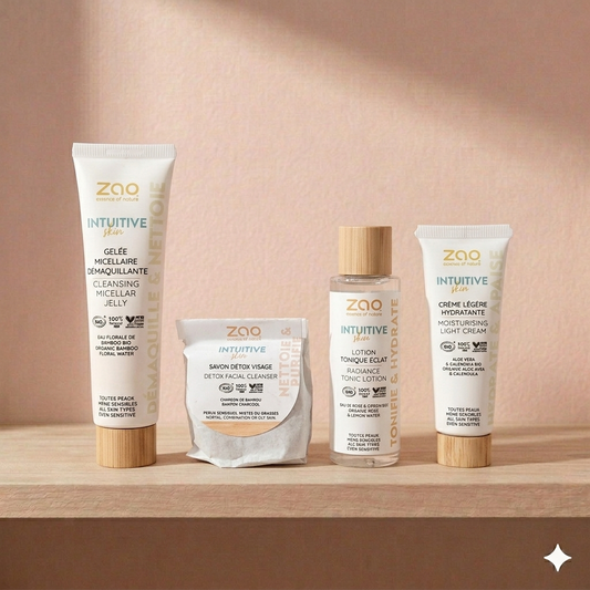 Biologische en veganistische Zao routine voor de gecombineerde tot vette huid